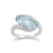 Bague Or Blanc 375 Topaze Bleu et Diamant