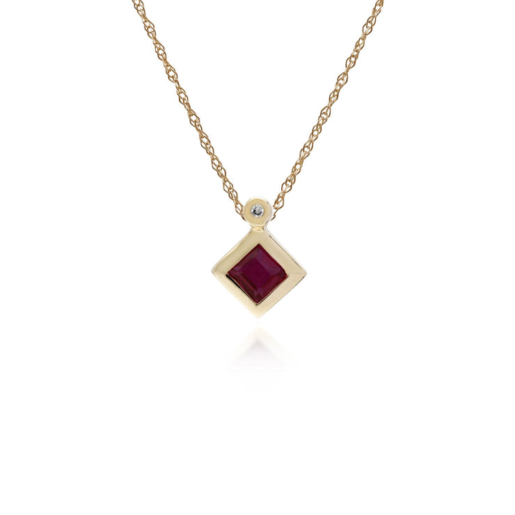 Rubis Collier, 9 CT Rubis or Jaune & Diamant Pendentif sur 45cm Chaîne