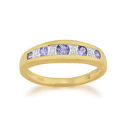 9ct Or Jaune 0.34ct Tanzanite & Bague Demi Éternité Diamant