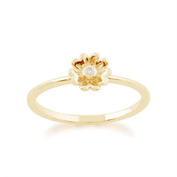 Set de Trois Bagues Empilables Floral Or Jaune 375 Péridot et Diamant Papillion et Fleurs