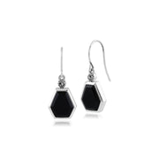 Pendentif et Boucles d'Oreilles Pendantes Géométrique Argent 925 Onyx Noire Hexagonal