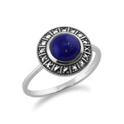 Gemondo 925 Sterling Silver Art Déco 1.53ct Lapis Lazuli & Marcassite Bague