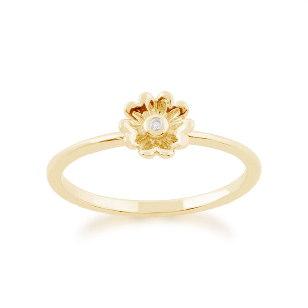 Gemondo 9ct Yellow Gold 0.01ct Diamond Stackable Floral Ring