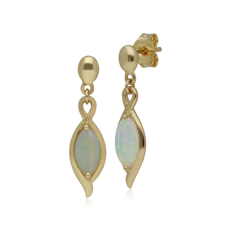 Boucles d'Oreilles Pendantes Or Jaune 375 Opale Marquise