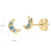 Boucles d'Oreilles Clou Lune Night Sky en Or Jaune 9 Carats avec Topaze Bleu de Londres