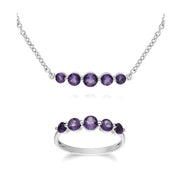 Bracelet et Bague Classique Argent 925 Améthyste Cinq Pierres