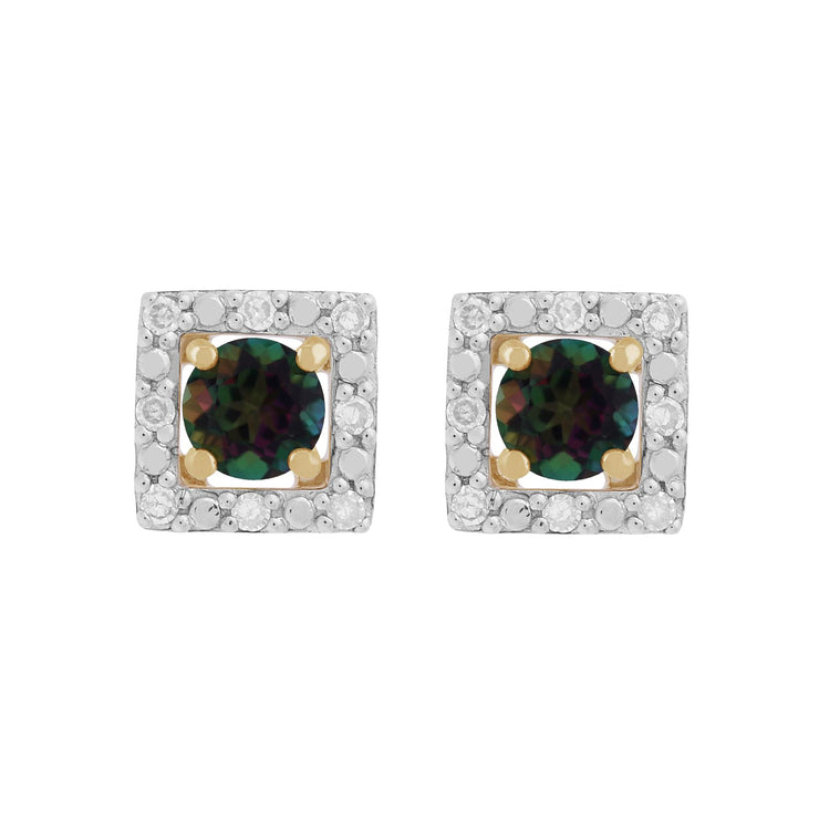 Boucles d'Oreilles Clou Topaze Mystique Classique Or Jaune 375 et Ear-Jacket Carré Diamant