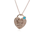 Pendentif Classique Cadenas Cœur Torsadé Argent 925 Plaqué Or Rose et Charms Turquoise