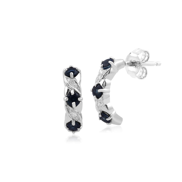 Boucles d'Oreilles Demi-Créoles Or Blanc 375 Saphir et Diamant