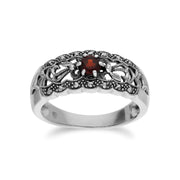 Gemondo Grenade Bague, Argent Sterling Grenade & Marcassite Simple Art Nouveau Bague - Grenat
