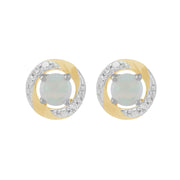 Boucles d'Oreilles Clou Opale Classique Or Blanc 375 et Ear-Jacket Halo Diamant Or Jaune 375