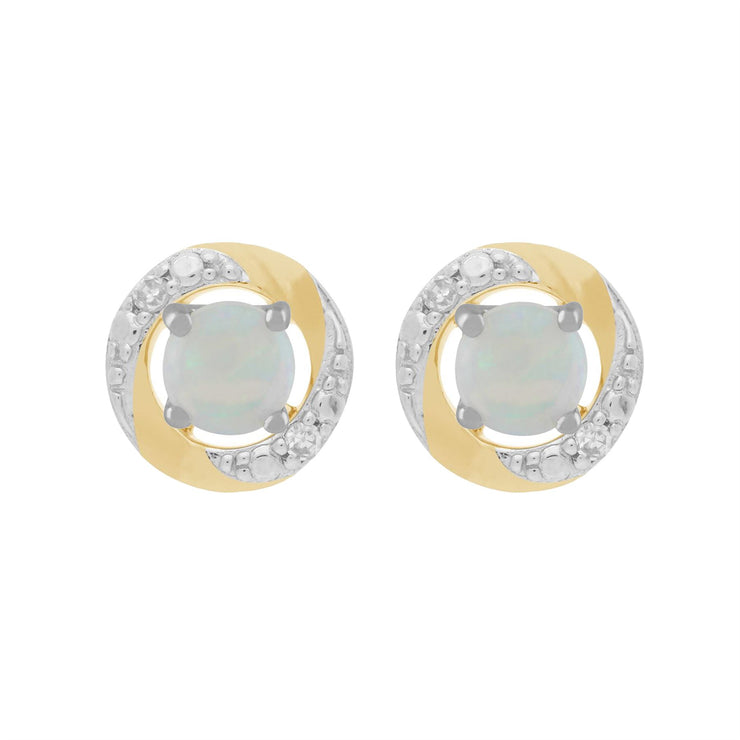 Boucles d'Oreilles Clou Opale Classique Or Blanc 375 et Ear-Jacket Halo Diamant Or Jaune 375