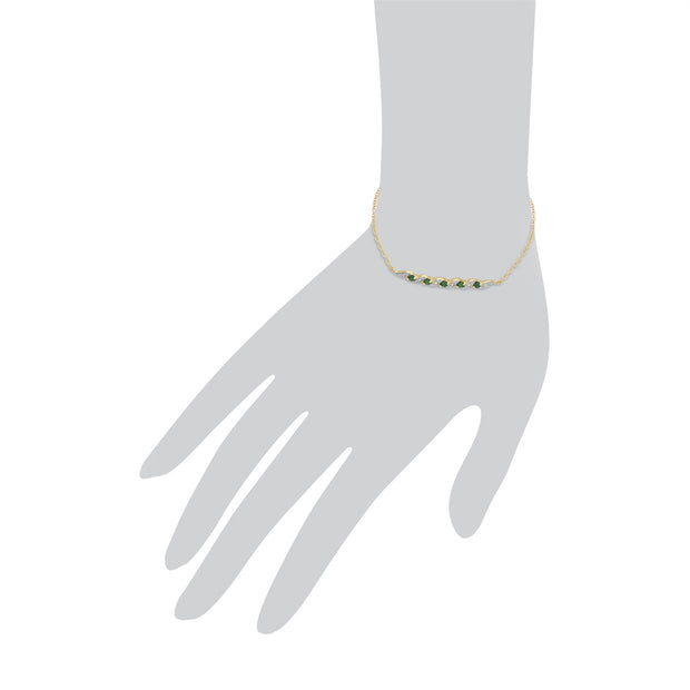9 ct or Jaune Émeraude et Diamant Spirale 19cm Bracelet