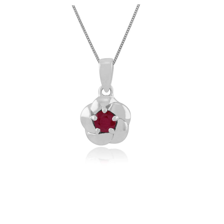 Rubis Collier, Tressé Texture 9 CT or Blanc 0,21 CT Rubis Pendentif sur 45cm Chaîne