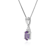 Pendentif Classique Argent 925 Améthyste Ovale et Topaze blanche