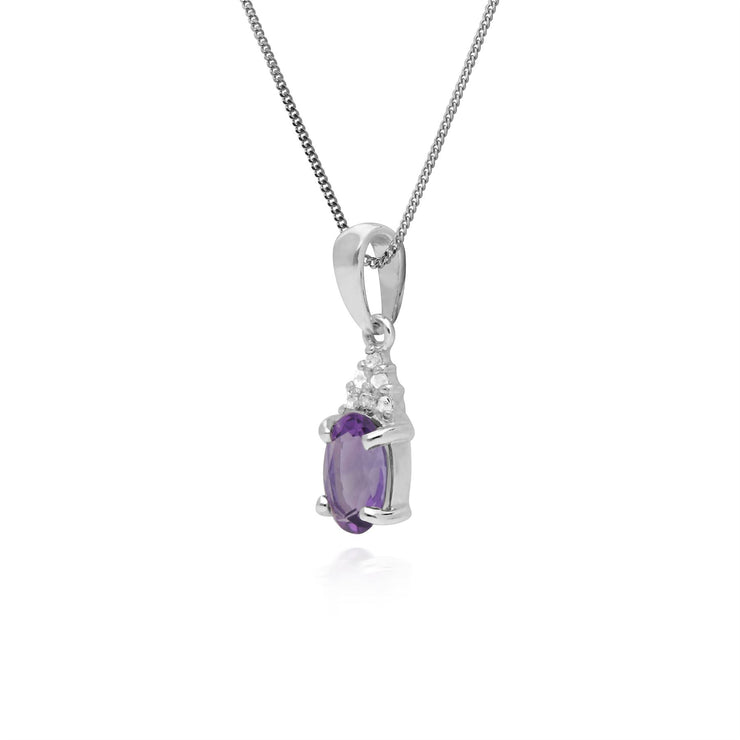 Pendentif Classique Argent 925 Améthyste Ovale et Topaze blanche