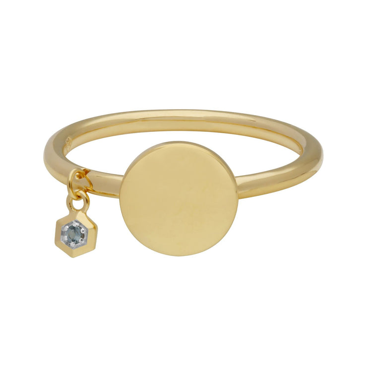 Bague à Graver Argent 925 Plaqué Or Jaune Aigue-Marine