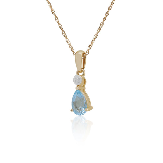 Pendentif Classique Or Jaune 375 Topaze Bleue Poire et Diamant