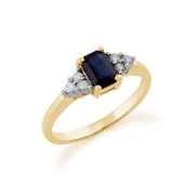 Gemondo Bague Saphir, 9ct or Jaune 0,88 CT Octogone Bleu Saphir & Diamant