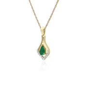 Émeraude Collier, 9 CT or Jaune Émeraude et Diamant Classique Feuille Pendentif sur 45cm Chaîne