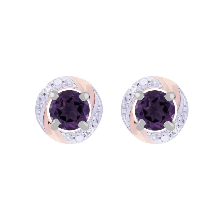 Boucles d'Oreilles Clou Améthyste Classique Or Blanc 375 Diamant et Ear-Jacket Diamant Rond