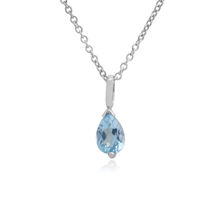 Pendentif Classique Or Blanc 375 Topaze Bleu Poire