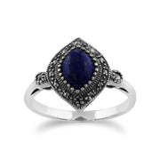 Gemondo Art Déco Bague, 925 Sterling Silver 1.00ct Lapis Lazuli & Marcassite Art Déco Bague