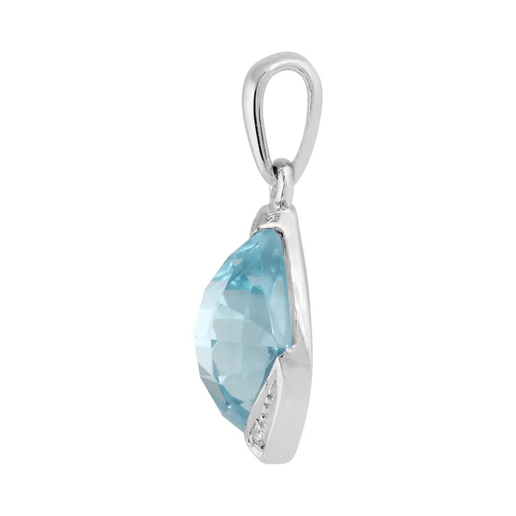 Argent Sterling 2.30ct Coupe Coussin Naturel Topaze Bleu Et Diamant pendentif sur chaîne