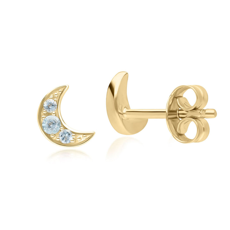 Boucles d'Oreilles Clou Lune Night Sky en Or Jaune 9 Carats avec Topaze