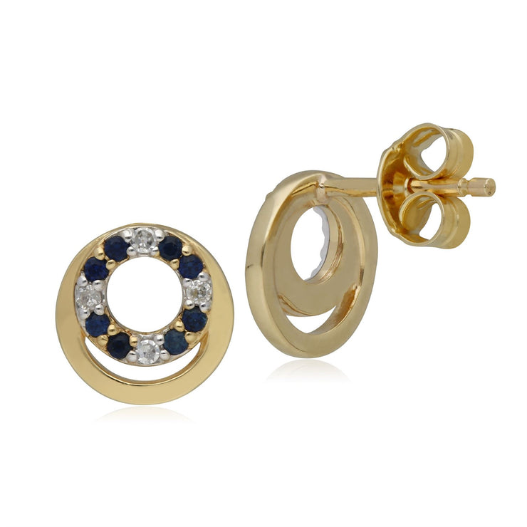 Boucles d'Oreilles Clou Cercle Or Jaune 375 Saphir et Diamant