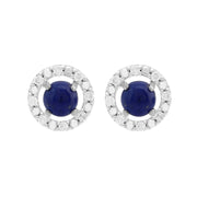 Boucles d'Oreilles Clou Lapis Lazuli Classique Or Blanc 375 et Ear-Jacket Rond Diamant