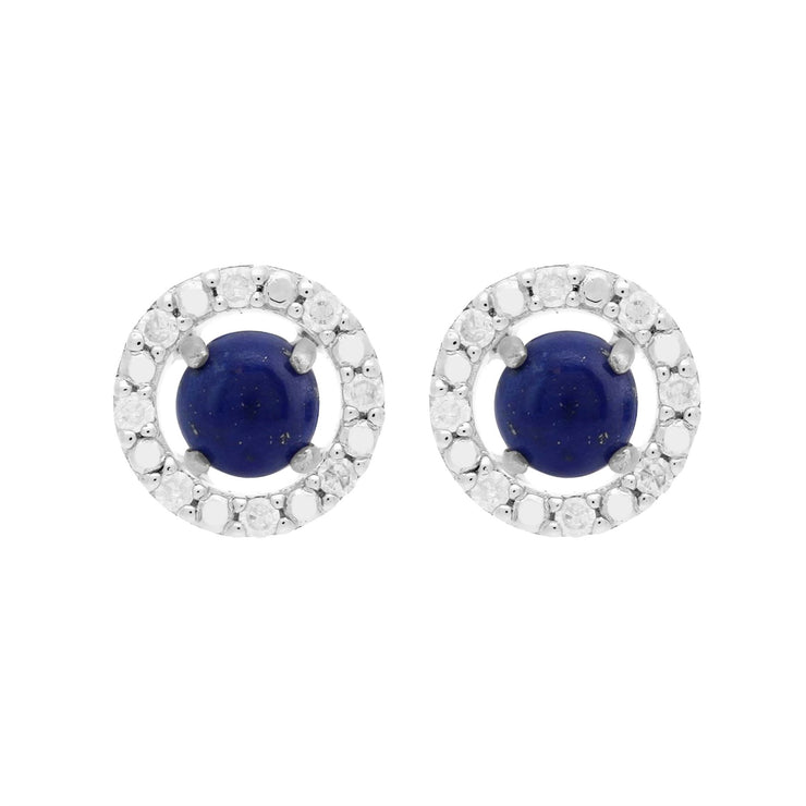 Boucles d'Oreilles Clou Lapis Lazuli Classique Or Blanc 375 et Ear-Jacket Rond Diamant
