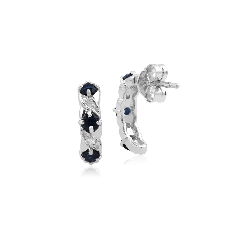 Boucles d'Oreilles Demi-Créoles Or Blanc 375 Saphir et Diamant