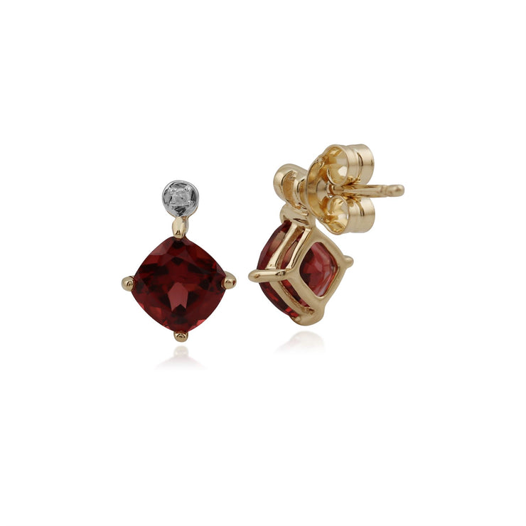 Bocules d'Oreilles Clou Classique Or Jaune 375 Grenat Carré et Diamant