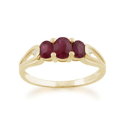 Bague Trilogie Or Jaune 375 Rubis et Diamant