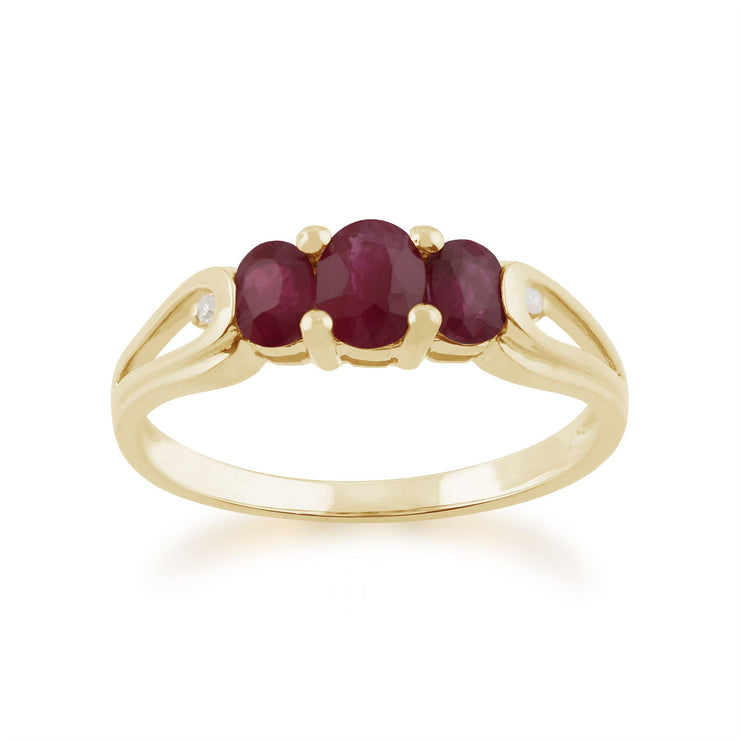 Bague Trilogie Or Jaune 375 Rubis et Diamant