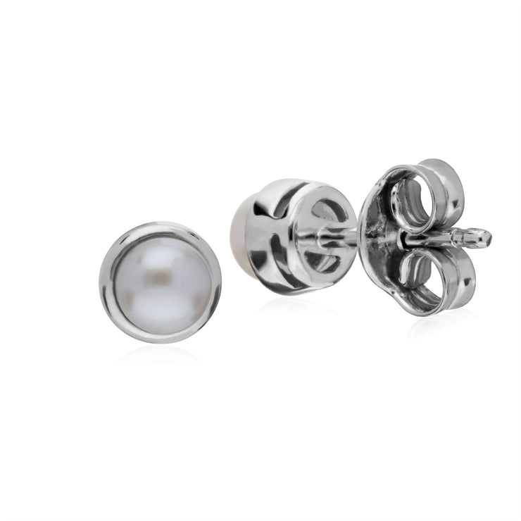 Perle Boucles D'Oreilles, Argent Sterling Simple Chinois Perle D'Eau-Douce Chaton Round Stud Earrings