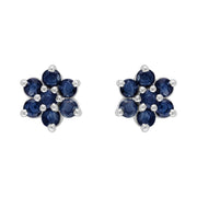 Boucles d'Oreilles Clou Floral Argent 925 Saphir Rond