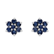 Boucles d'Oreilles Clou Floral Argent 925 Saphir Rond