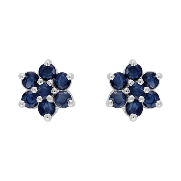 Boucles d'Oreilles Clou Floral Argent 925 Saphir Rond