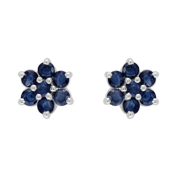 Boucles d'Oreilles Clou Floral Argent 925 Saphir Rond