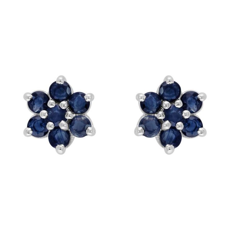 Boucles d'Oreilles Clou Floral Argent 925 Saphir Rond