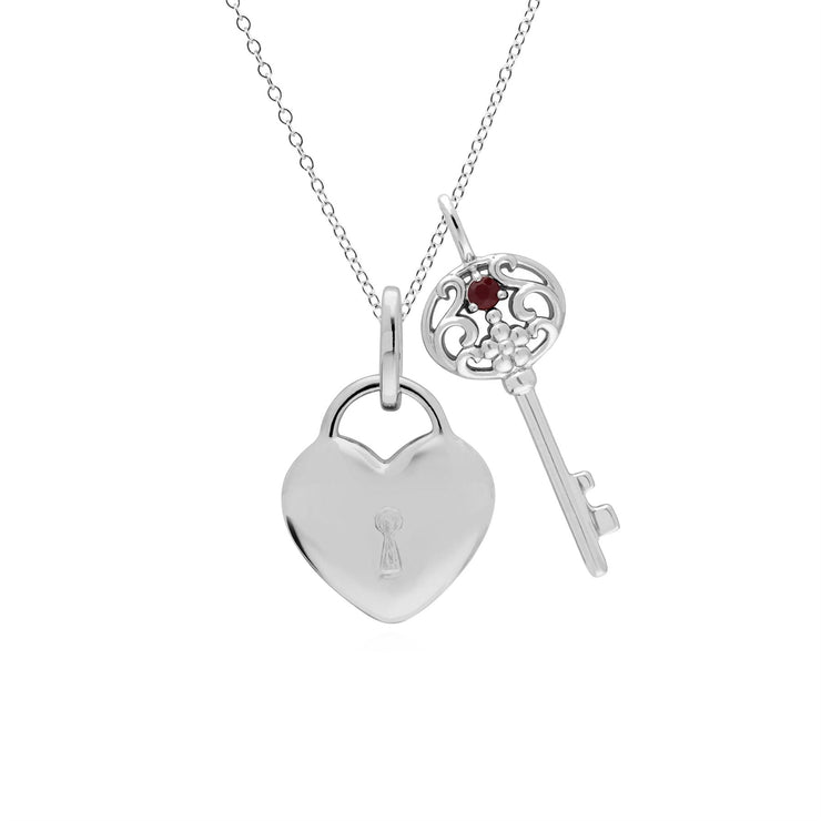 Pendentif Classique Cadenas Cœur Argent 925 et Charms Grande Clé Rubis