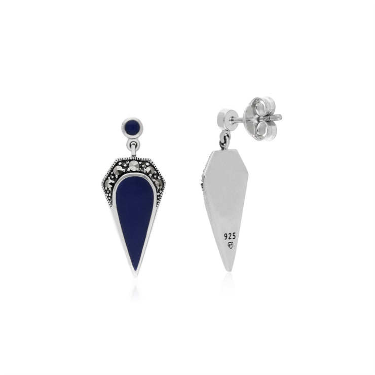 MARCASSITE Boucles d'oreilles, Argent Sterling Marcassite &émail bleu Boucles d'oreilles goutte