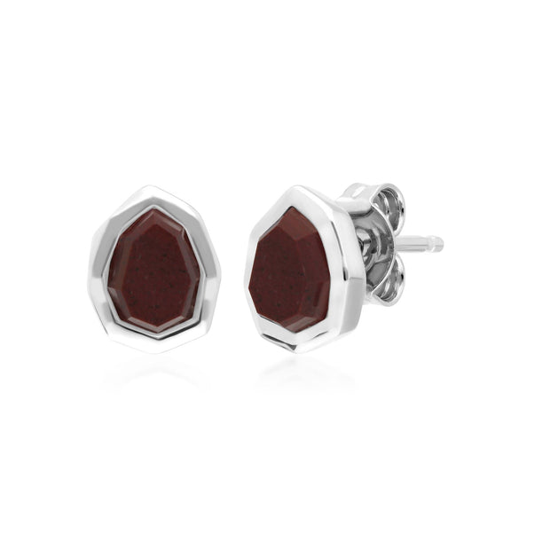 Boucles d'Oreilles Clou Irregulier B Gem Argent 925 Jaspe Rouge