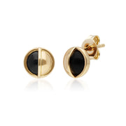 Boucles d'Oreilles Mini Clou  Asymétrique Argent 925 Plaqué Or Onyx