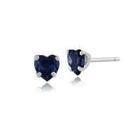 Boucles d'Oreilles Clou Coeur Classique Or Blanc 375 Saphir Bleu Clair