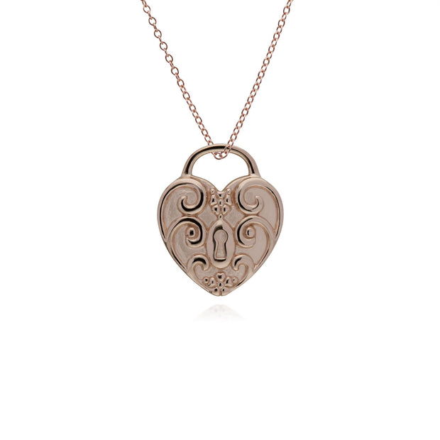 Pendentif Classique Cadenas Cœur Argent 925 Plaqué Or Rose et Charms Grande Clé Opale