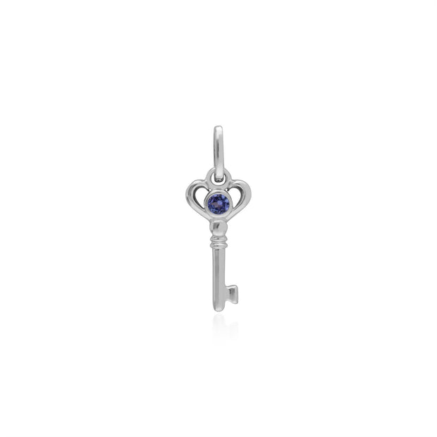 Pendentif Classique Argent 925 Petite Clé avec Tanzanite Rond