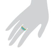 9 Ct Or Jaune 1.40CT Turquoise Cabochon & Anneau de cinq pierres de diamant